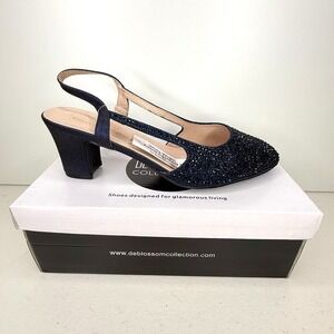 De Blossom Gloria-18W Rhinestone Mid Heel Strap Dress Shoe Women's Sz 10W Navy